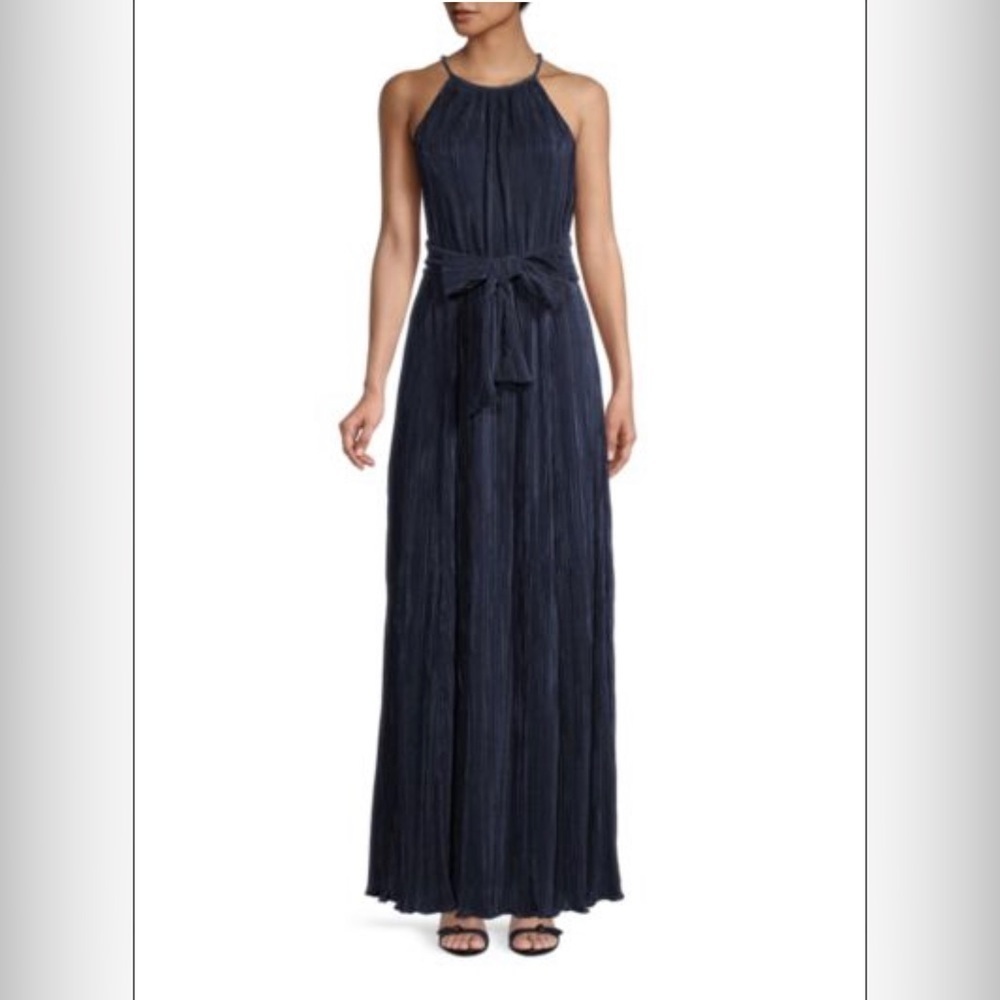 NWT DKNY Pleated Belted‎ Gown Navy